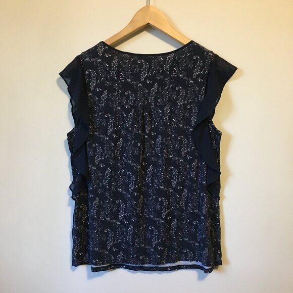 Itty Bitty Floral Cluster Chiffon Ruffled Sleeveless Blouse - Picture 2 of 14